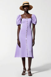 Lila A Linie Midi Kleid für Hochzeitsgäste mit Puffärmeln
